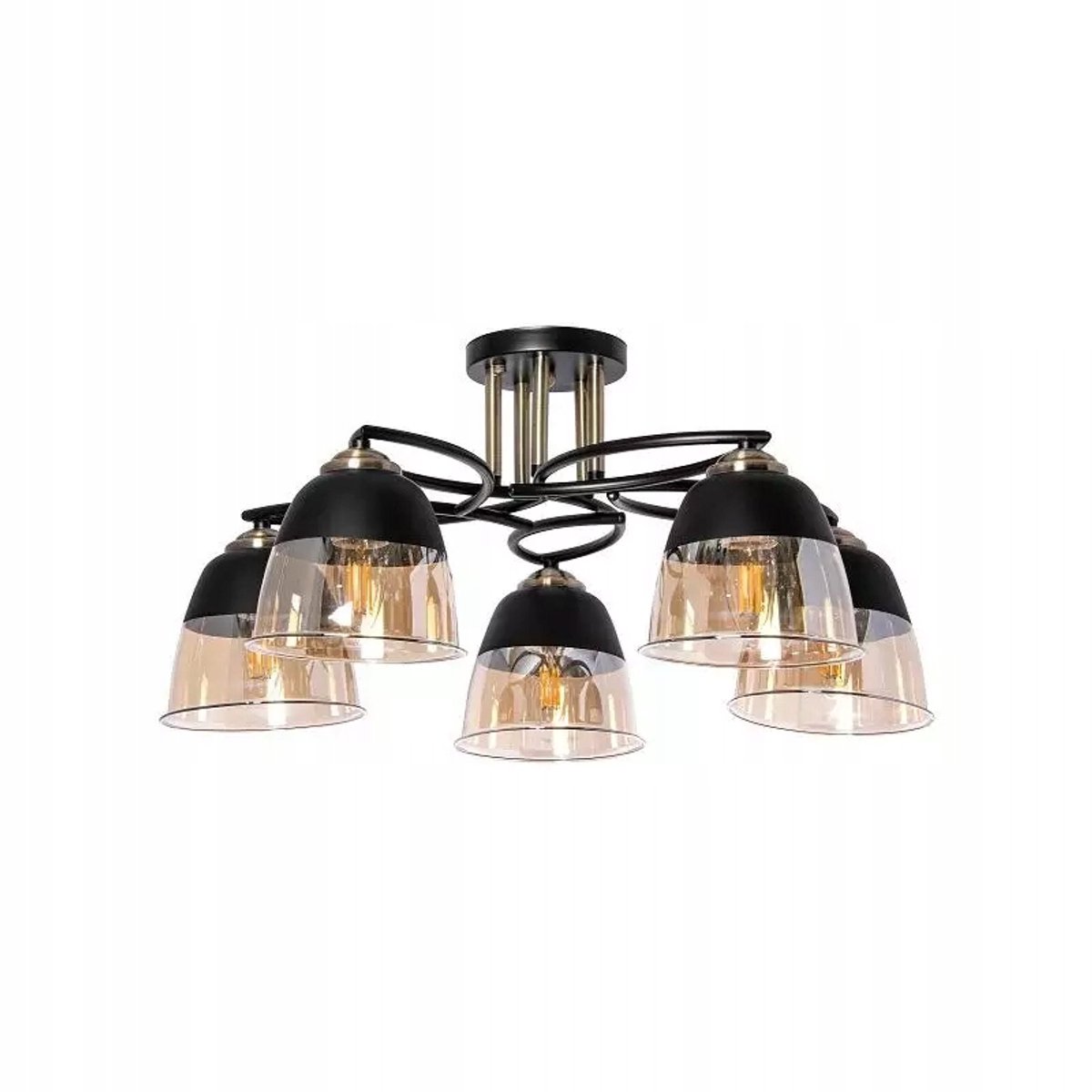 Zwarte plafondlamp met 5 amberkleurige lampenkappen