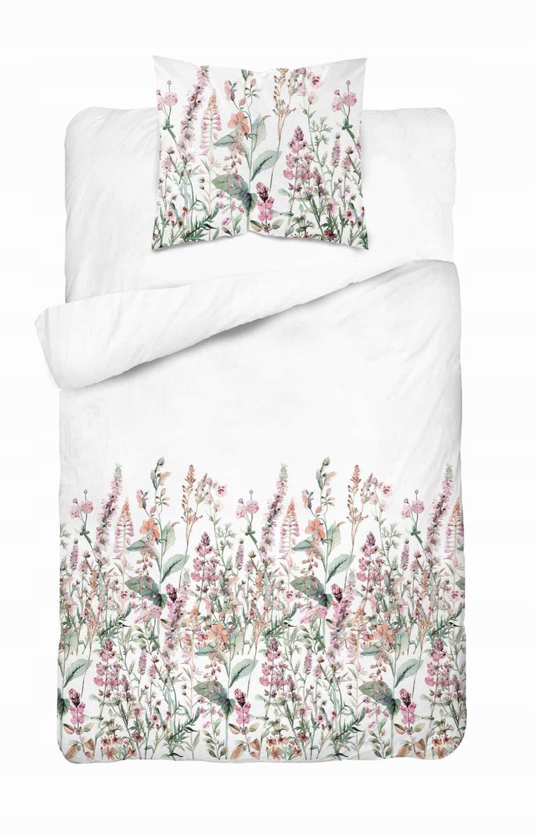 Satijnen Dekbedovertrek 140x200cm - Wit met Roze Bloemen