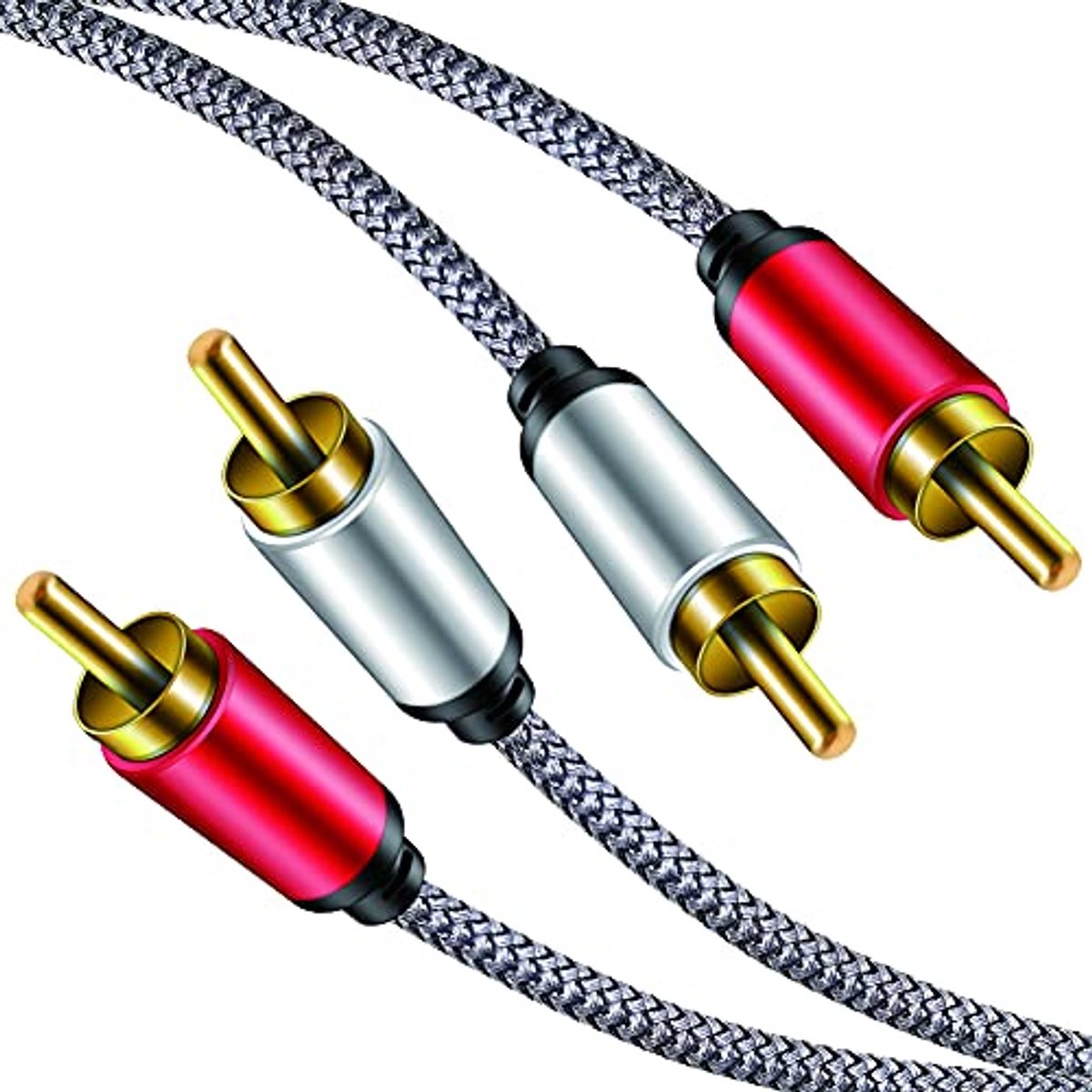 2RCA Mannelijk naar 2RCA Mannelijk Audiokabel - 1 Meter Nylon-Geweven Stereo Kabel voor Thuisbioscoop en Hi-Fi Systemen