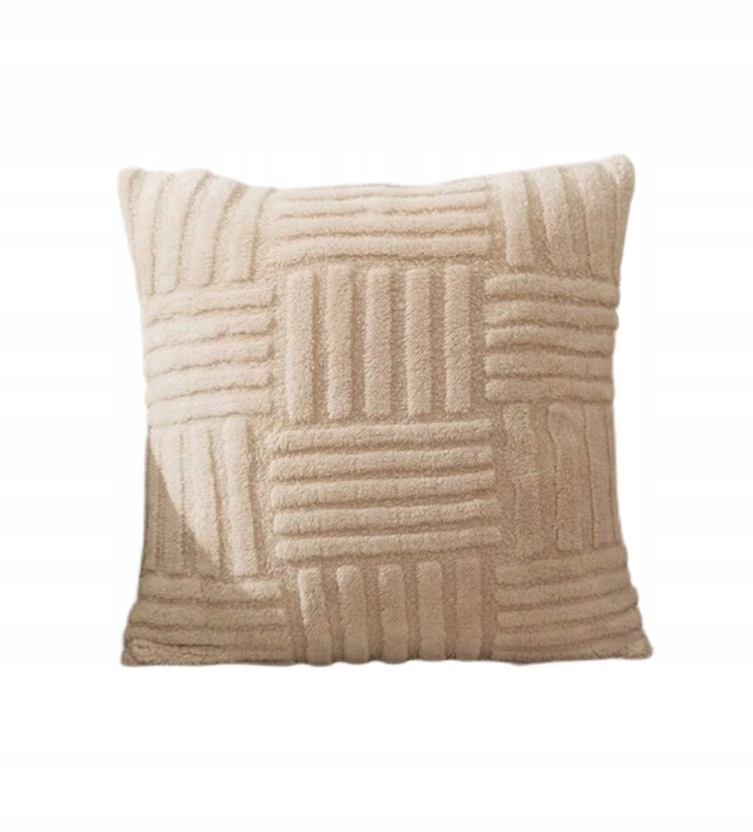 Decoratieve Kussenhoes 45x45 cm - Beige Camel Dik Ruit Kast