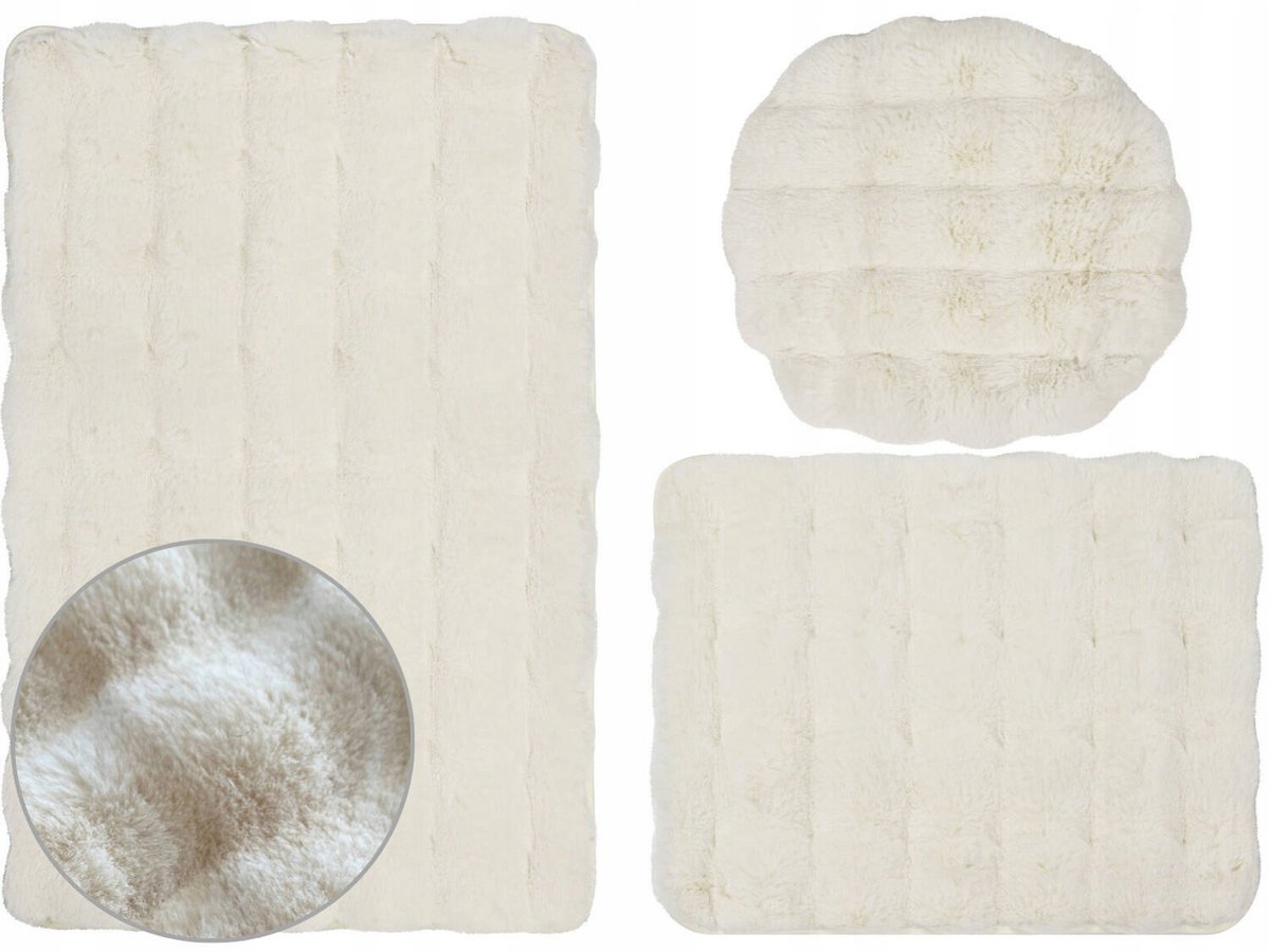 Aruba 3D antislip badkamermattenset - Zacht & Pluche - Ecru - 3-delig