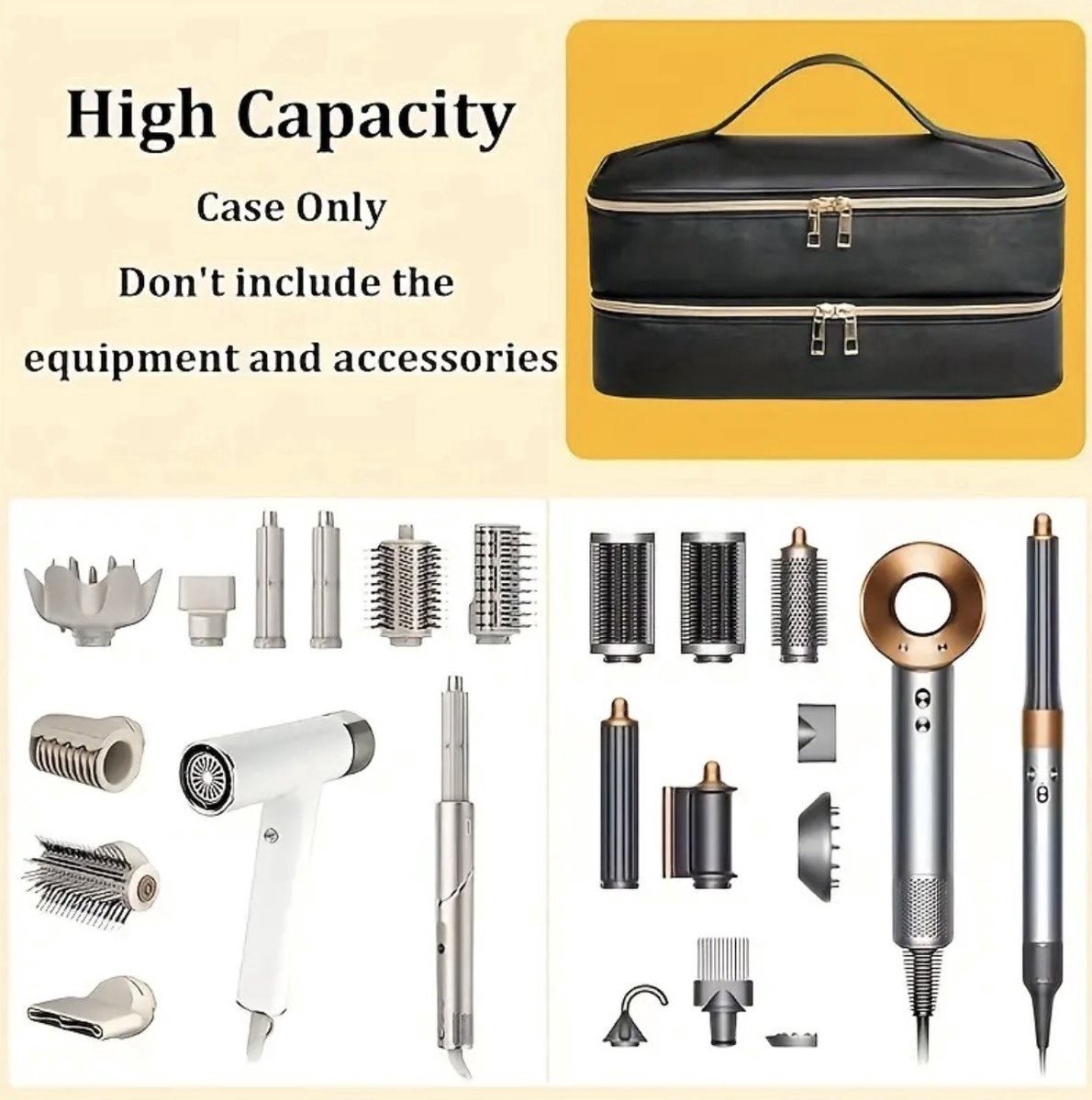 Ultiluxe® Luxe opbergtas fohn borstel - Zwart/goud - Geschikt voor Dyson - Krultang tas, opbergstukken, krulborstel, fohnborstel - Opbergen haar accessoires - Airwrap styler case - Opberger - Haardroger, stijlborstel, stijltang — afbeelding 4