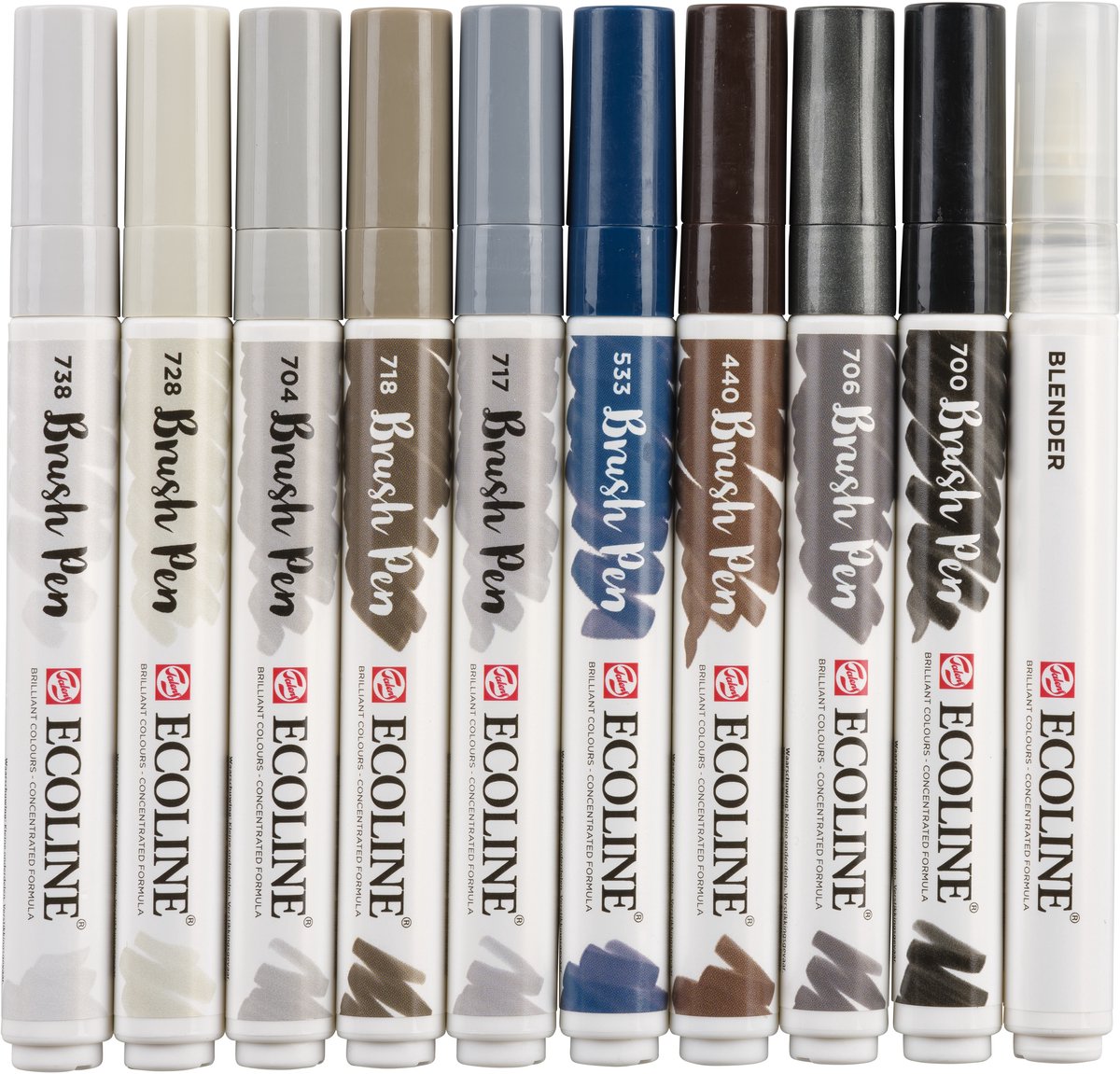 Brushpen talens ecoline set 10 stuks grijs | 3 stuks