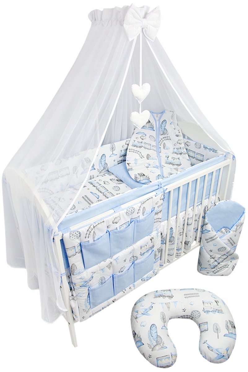 Image of 12-delige Babybeddengoedset - Trein Thema - Blauw