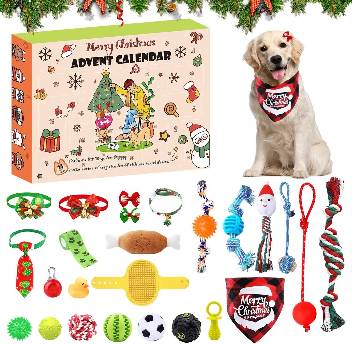Kerst aftelkalender voor honden met 24-daagse verrassingen - 2025.