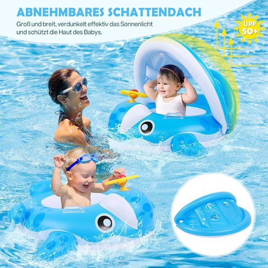 Babyzwemring met zonnedak voor peuters 9-36 maanden van Merkloos — afbeelding 2