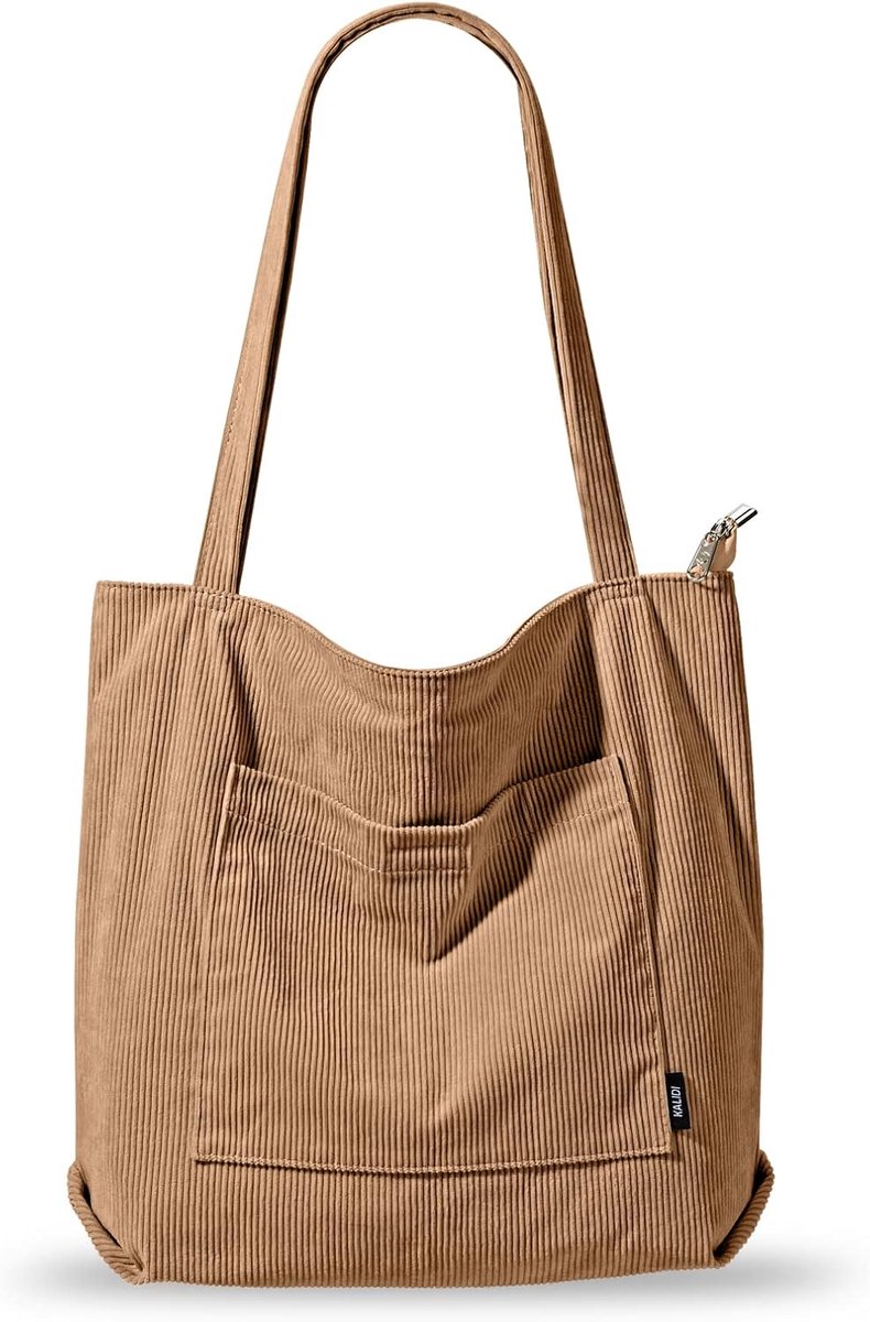 Ruime en waterdichte corduroy draagtas voor vrouwen met rits en zakken - perfect voor school, werk en dagelijks gebruik