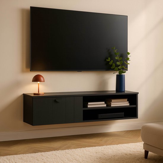 Oviala - Moderne zwarte wand-tv-kast van 120 cm - Holly | bol