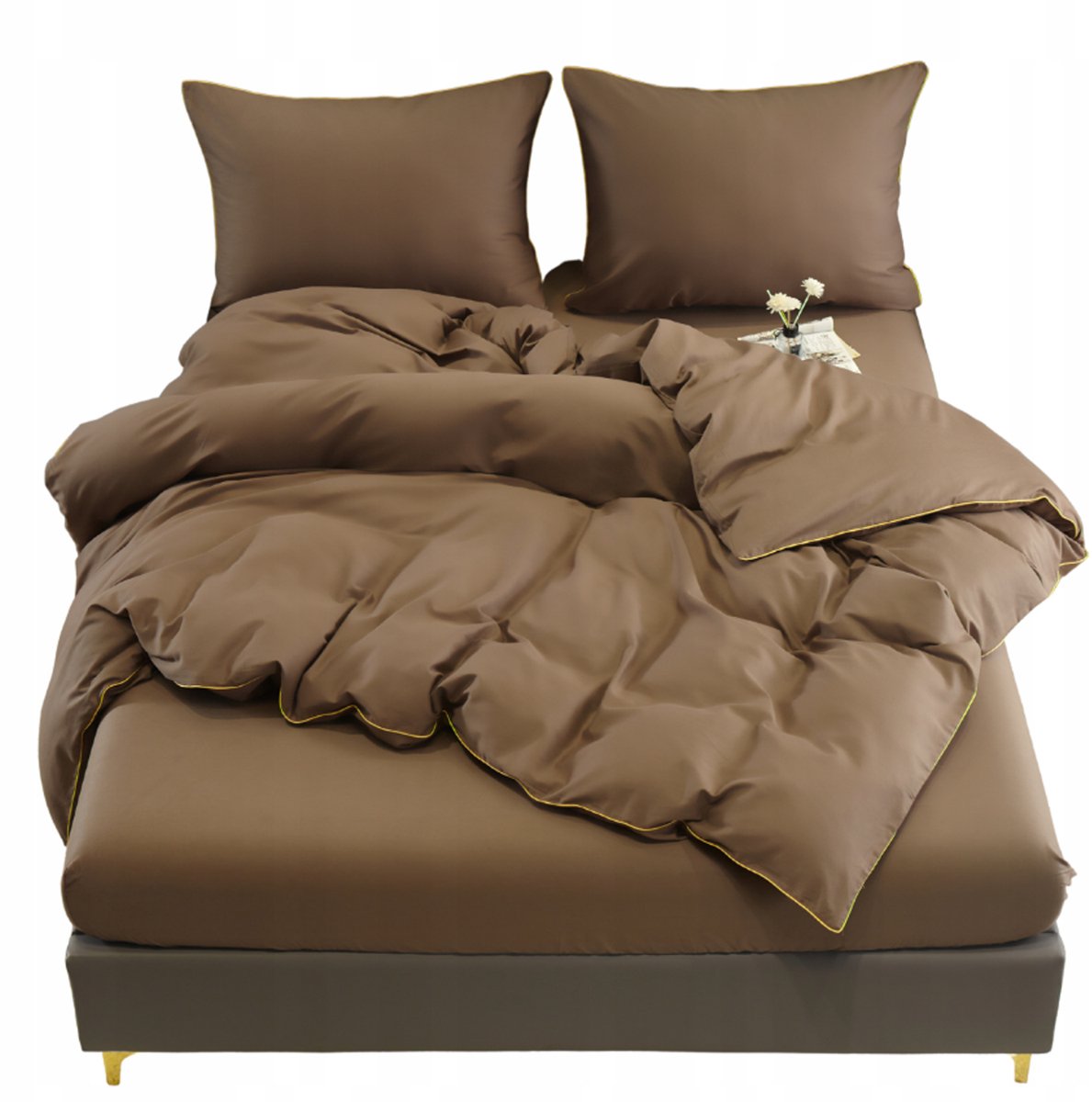 Luxe Katoen Satijn Beddengoed 160x200cm met Gouden Rand - 3 Stuks