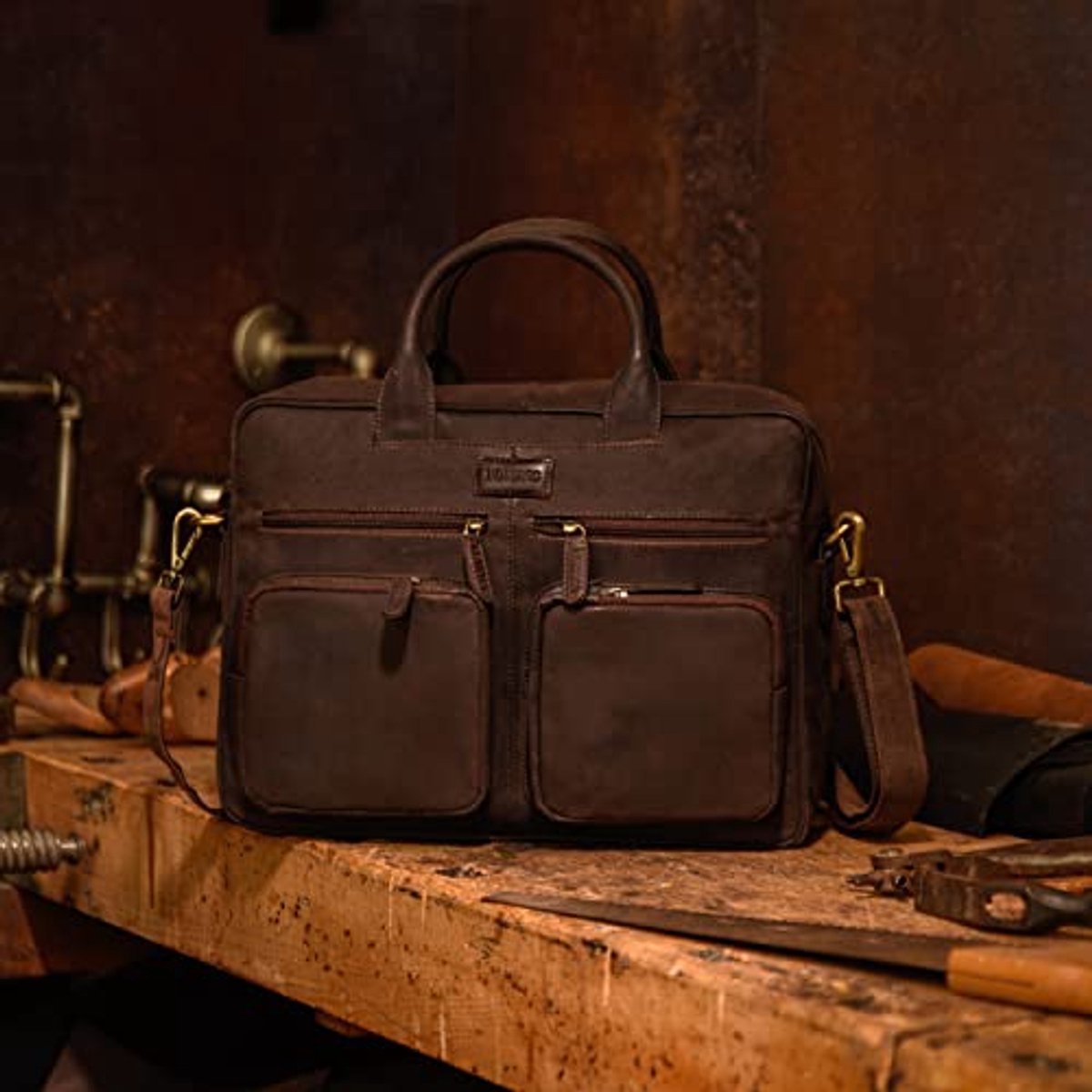Image of 15" leren schoudertas voor mannen en vrouwen | Draagbare messenger bag voor werk en vrije tijd