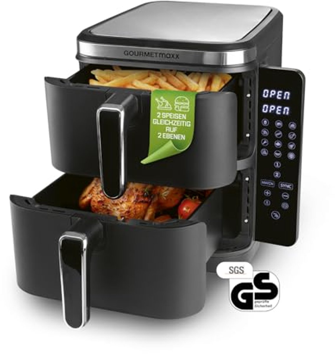 Vertikale heteluchtfriteuse 10L met 4 niveaus, Touchscreen en Ruimtebesparend Ontwerp