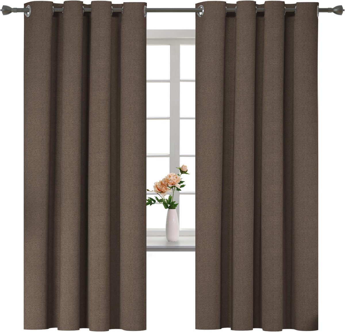 Unyqoos Set van twee thermische verduisteringsgordijnen met linnenlook voor optimale isolatie koffie