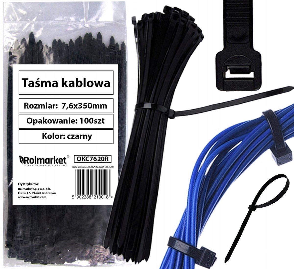 100x zwarte kabelbinders 7,6 mm x 350 mm - sterk en weerbestendig nylon