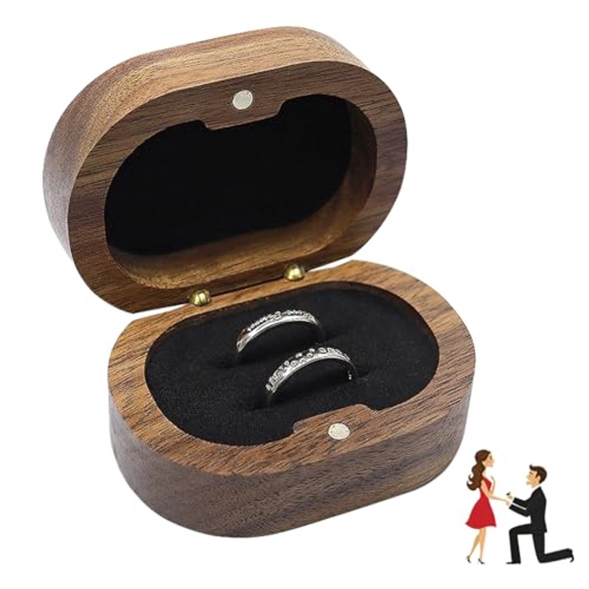 Walnoot trouwdoos voor verlovingsringen en trouwringen - Houten ringdoos voor ceremonies