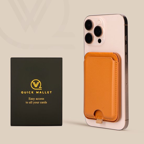 Porte-cartes QuickWallet MagSafe - Porte-cartes MagSafe - Portefeuille MagSafe - Porte-cartes magnétique - MagSafe Standard - Portefeuille MagSafe avec support - Cuir - Marron