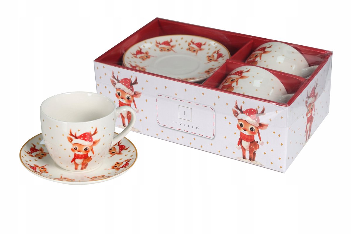 Livello Porseleinen Mokkenset 2 stuks 250 ml met Schoteltjes - Hert