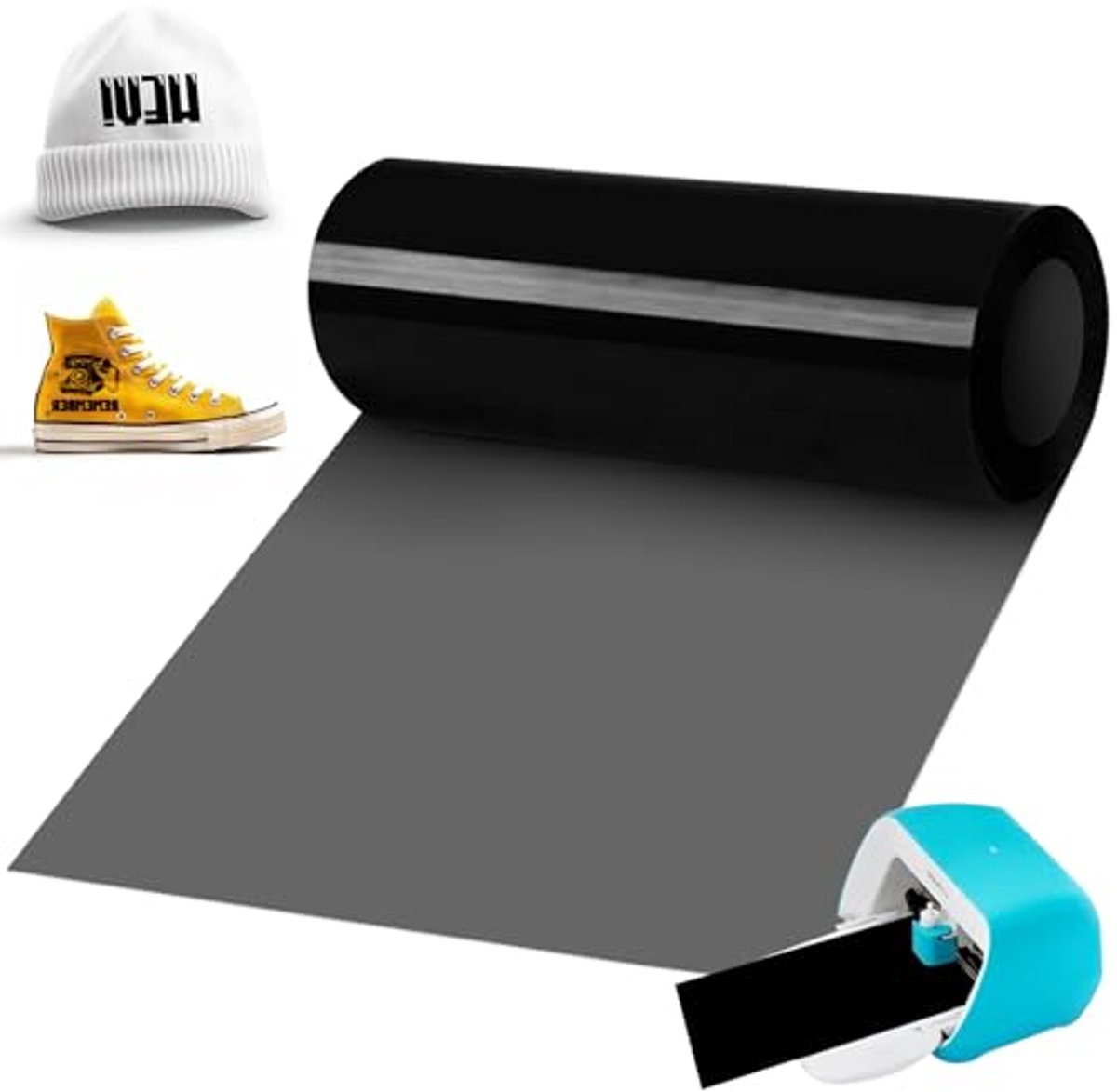 Smart Iron on 14 x 300 cm - Zwart, Plotterfolie voor Textiel en T-Shirts, Flexfolie en Vinyl voor Doe-Het-Zelf Projecten