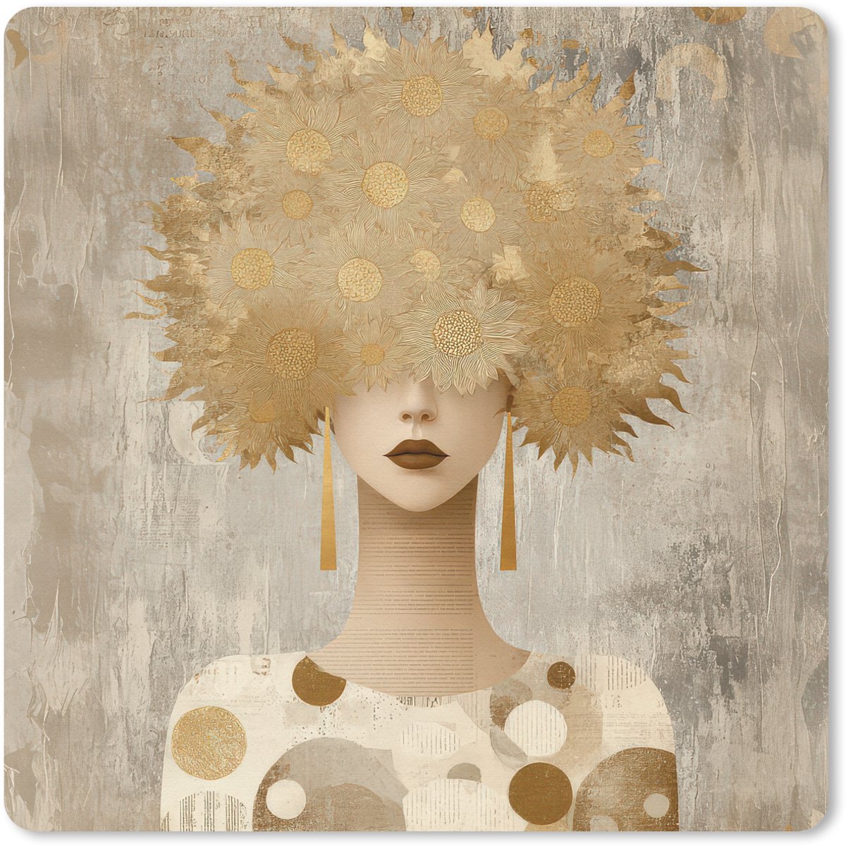 Muismat 30x30 cm - Mousepad Goud - Portret - Vrouw - Muismatten