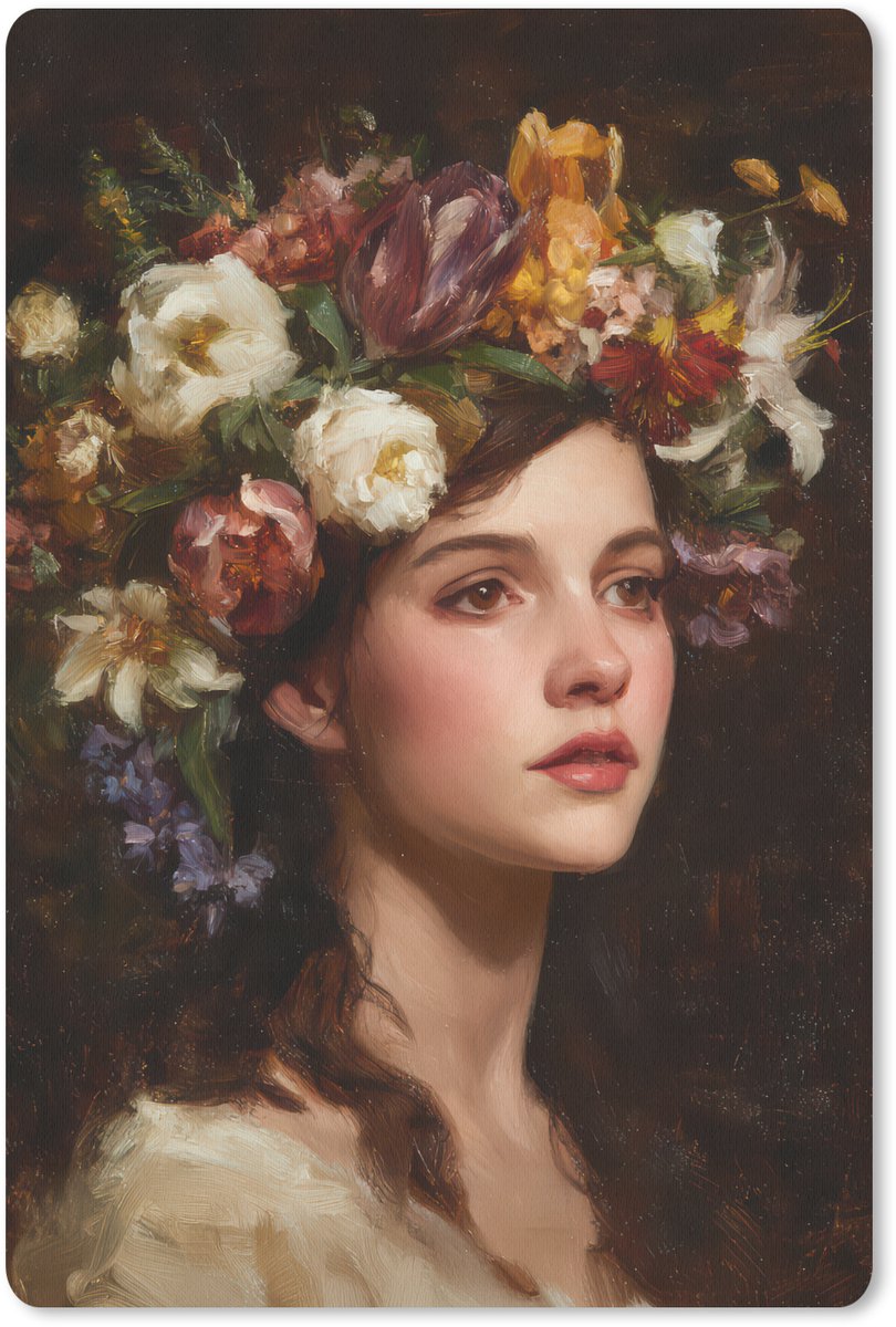 Muismat 18x27 cm - Mousepad Portret - Vrouw - Bloemen - Muismatten
