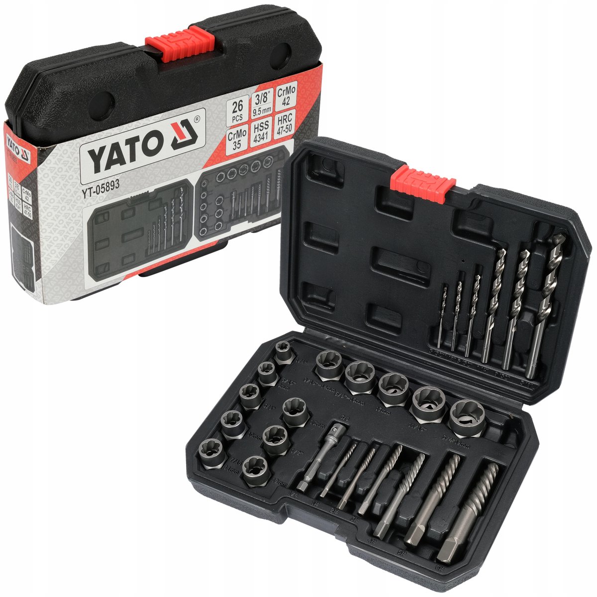 YATO 26-delige set: Schroefverwijderaars voor gebroken bouten en schroefdraad