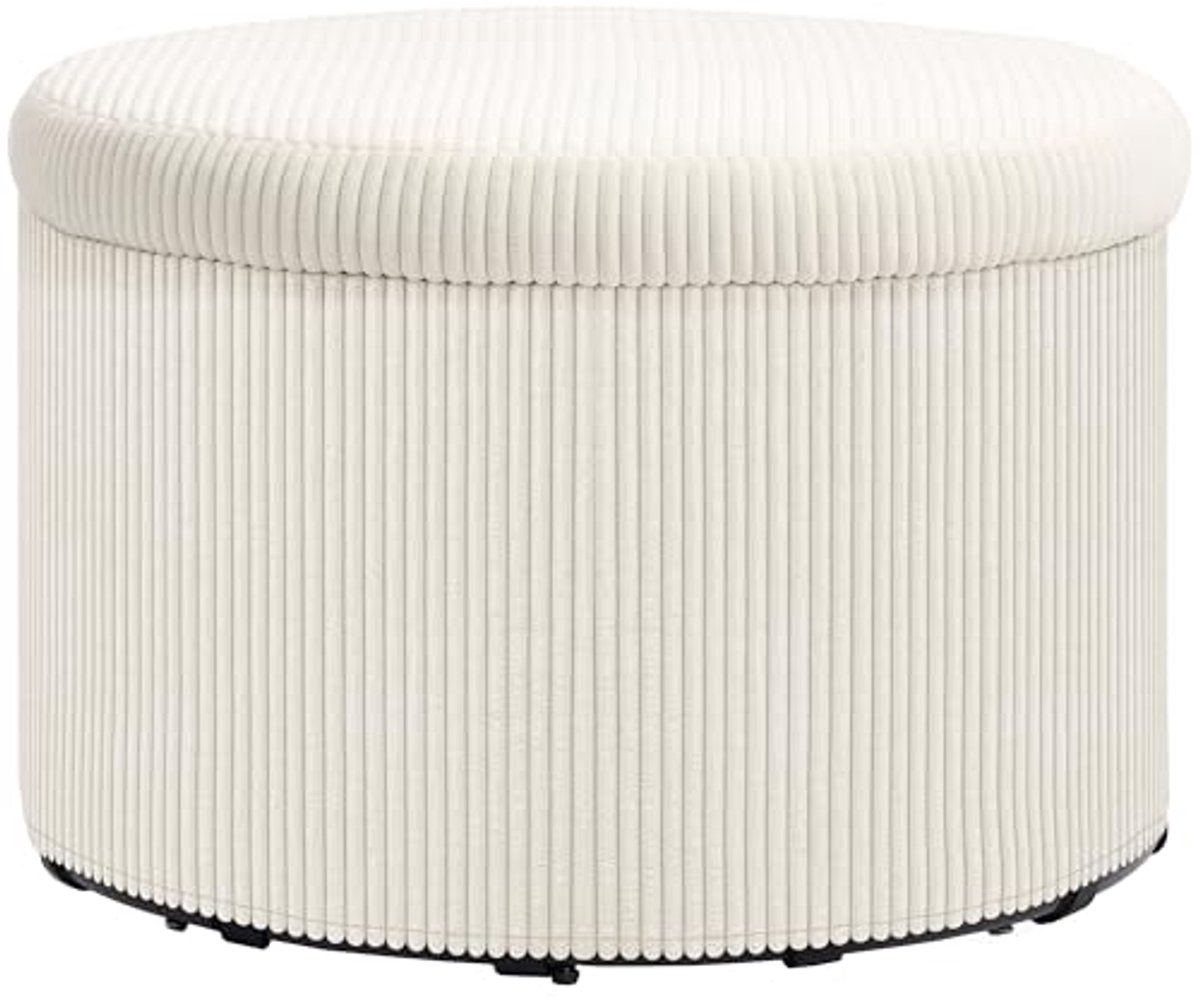 Ronde Poef met Opbergruimte en Deksel - 60 x 60 x 41 cm - Beige