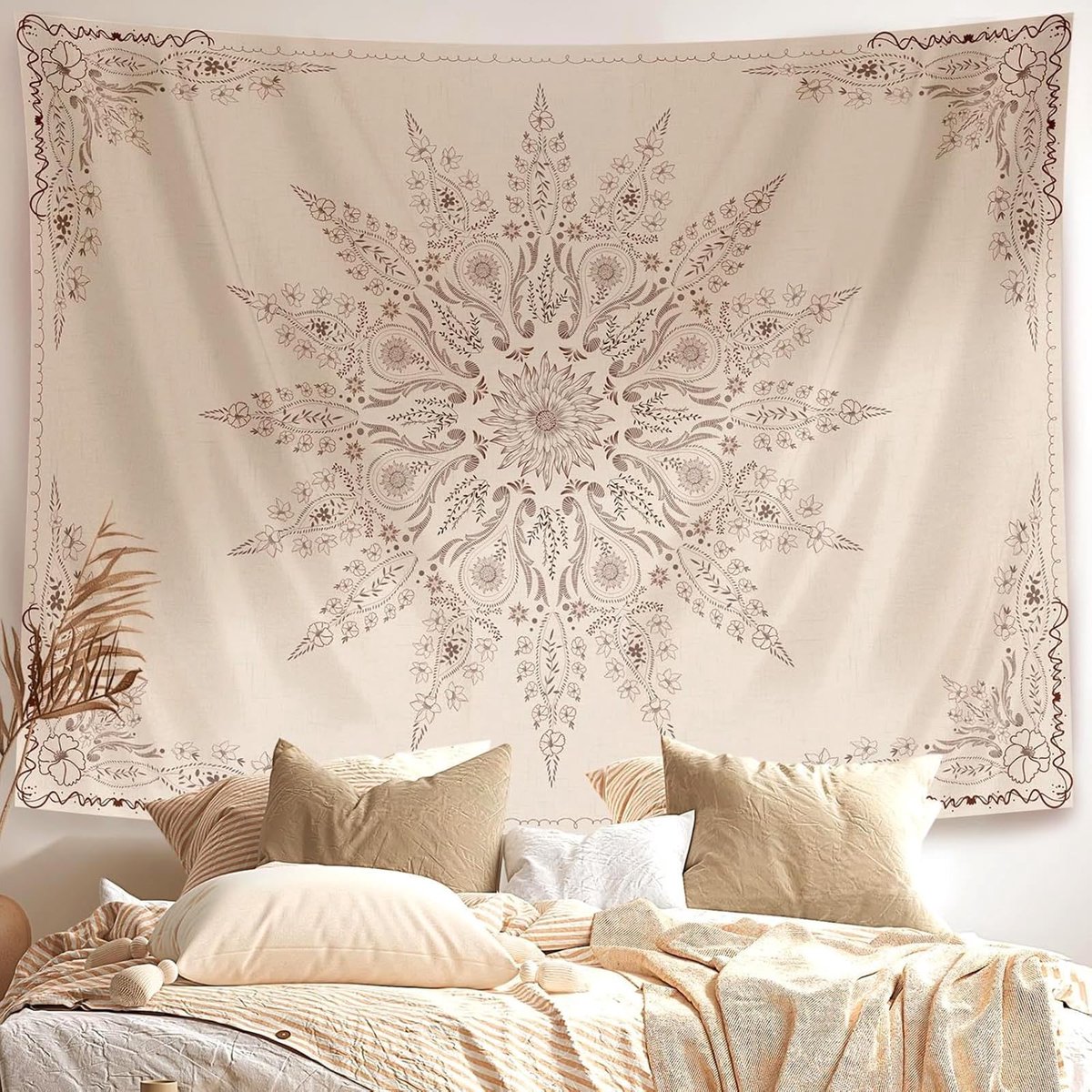 Ibenzoa Decoratieve wandtapijt met bloemenmotief voor stijlvolle boho inrichting wit