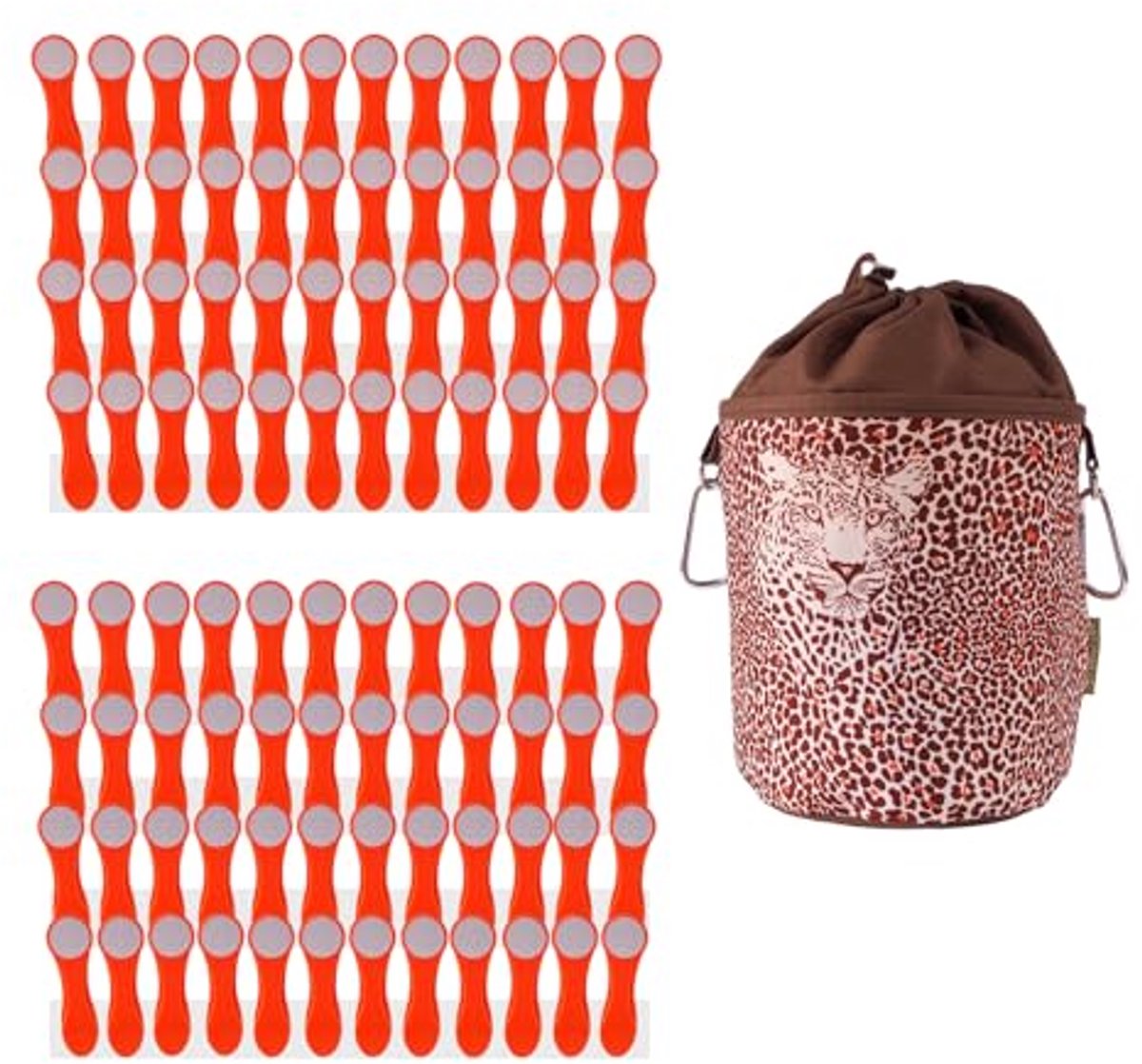 96 Wasknijpers met RVS veer en zachte grip, inclusief wasknijpertas - Leopard Bruin