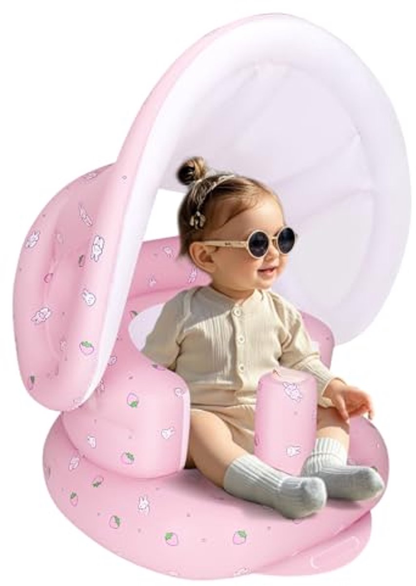Opblaasbaar babyzitje met afneembare luifel en ingebouwde pomp - comfortabel en veilig voor buiten