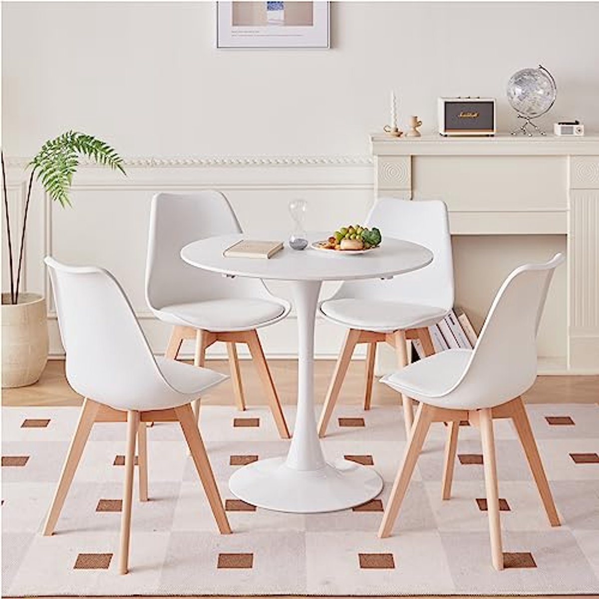 Ronde Eetkamertafel en 4 Stoelen Set - Modern Design voor Keuken, Terras of Eetkamer