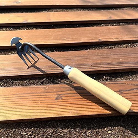 Handmatige Onkruidtrekker voor Tuin en Terras - 4-Tanden Grasschouwer met Houten Handvat van Easyline — afbeelding 4
