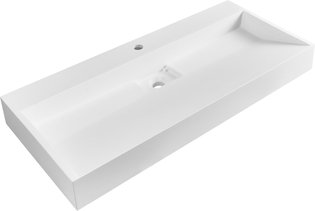 QUENKO - Wastafel - Wit - 100 x 46 cm - Mineraalgietwerk