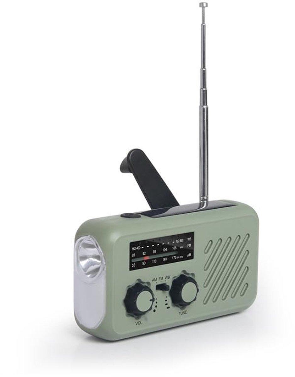 Noodweer Radio met Zonne-energie, Handmatig Op te Winden en LED Zaklamp