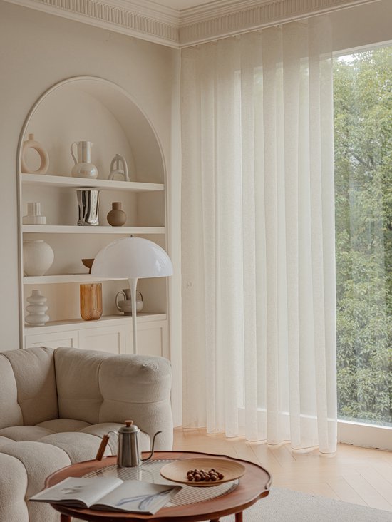 Maroyathome - Bibiana - Rideau en voilage prêt à poser - avec ruban plissé - Crème - 300 x 250 cm - avec lestage en plomb - avec crochets coquillages et embrasses - 300 cm de large - 250 cm de long - 1 pièce