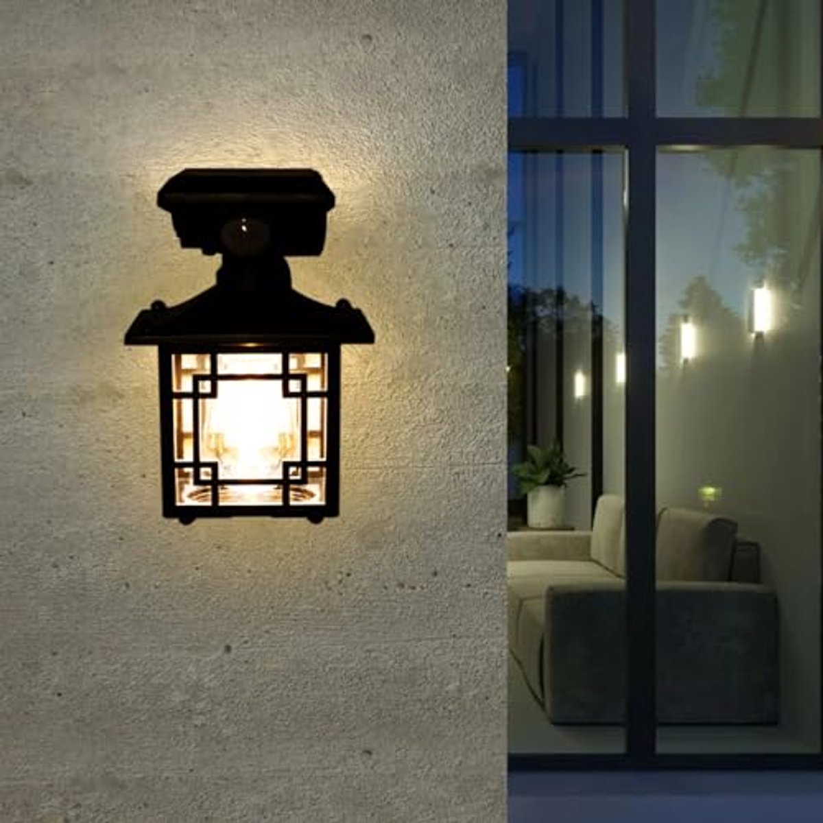 Zonne-energie Wandlampen voor Buiten met Bewegingssensor - Decoratieve Waterdichte Lampen voor Tuin, Veranda, Balkon en Terras