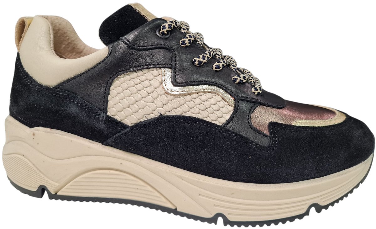 Bridge Zwarte Met Goud Leren Dames Sneakers - Zwart - 39
