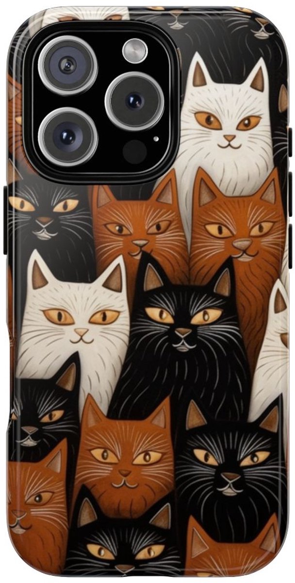 Zwart-Bruin-Wit Kattenpatroon – Glanzend Stevig Hoesje Geschikt voor iPhone 16 Pro