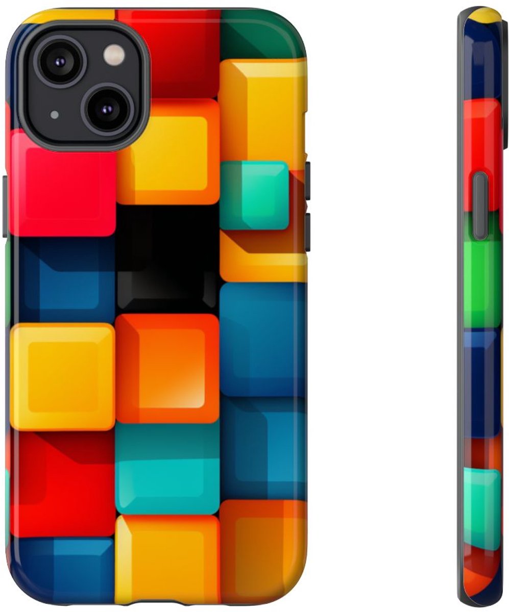 Kleurrijk 3D Vierkantenpatroon – Telefoonhoesje Geschikt voor iPhone 14 Plus