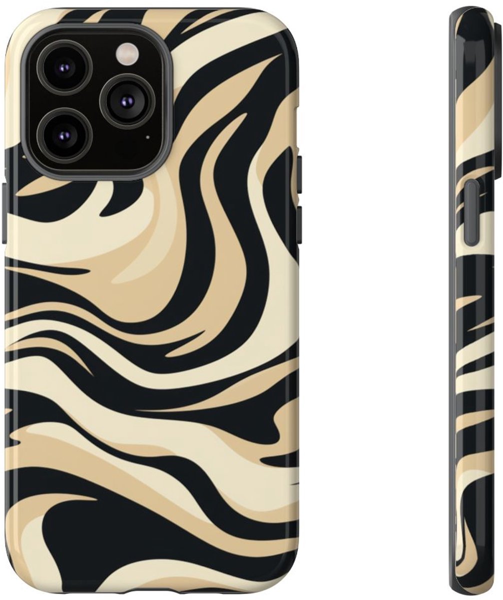 Beige en Zwart Zebrapatroon – Telefoonhoesje Geschikt voor iPhone 14 Pro Max