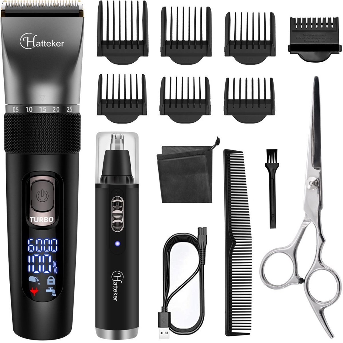 Hatteker 2-in-1 Tondeuse & Neustrimmer voor Heren – Baardtrimmer & Neustrimmer – Waterdicht & Oplaadbaar