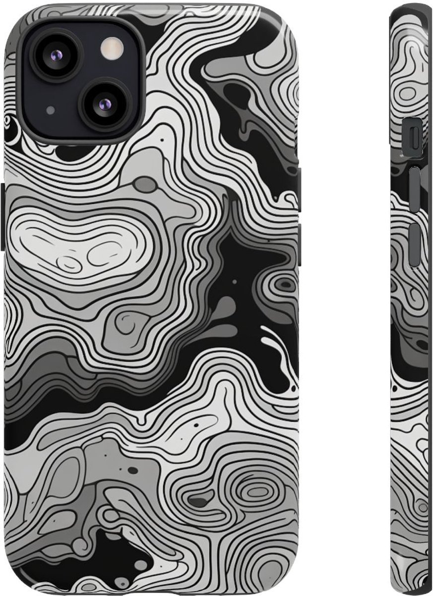Monochroom Topografisch Patroon – Telefoonhoesje Geschikt voor iPhone 13