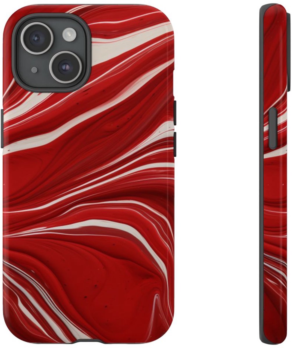 Rood-Wit Vloeiend Abstract Design – Telefoonhoesje Geschikt voor iPhone 15