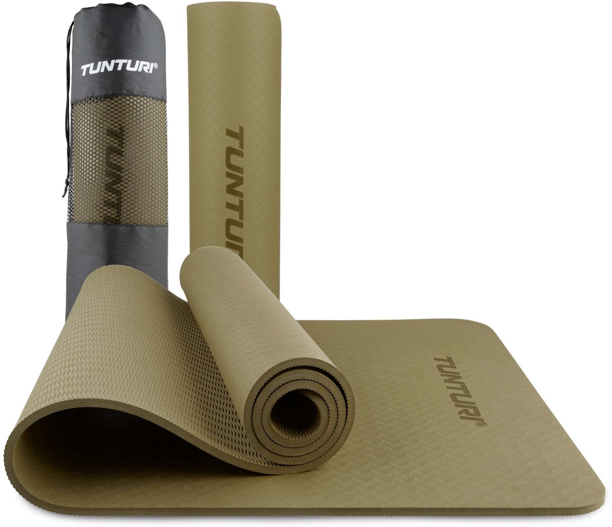 Tunturi Yogamat 8mm - Pilates mat - Extra dikke sportmat - 183x61x08 cm - Incl Draagtas - Anti Slip en Eco - Groen