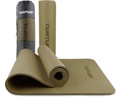 Tunturi Yoga Mat 8mm - Pilates mat - Extra dikke fitness mat - 183x61x0,8 cm - Incl Draagtas - Ecologisch materiaal - Eenvoudig te reinigen - Groen