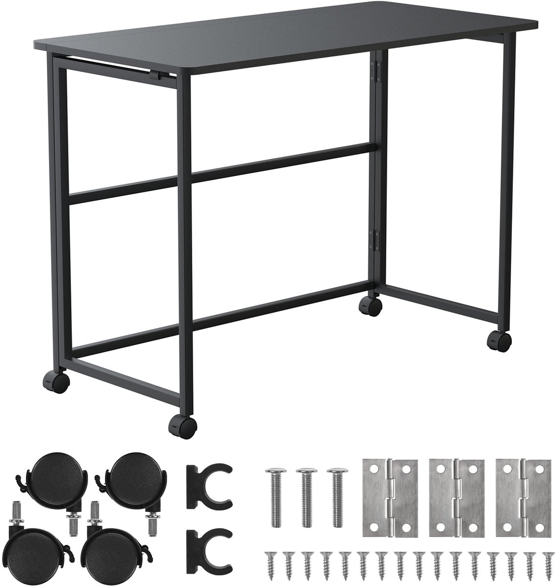 Maclean - Inklapbaar bureau - verrijdbaar - blad 100x50cm, max. 50kg, MC-1250 B - Zwart