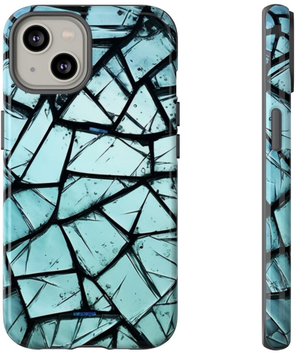Blauw Gebroken Glaspatroon – Telefoonhoesje Geschikt voor iPhone 14
