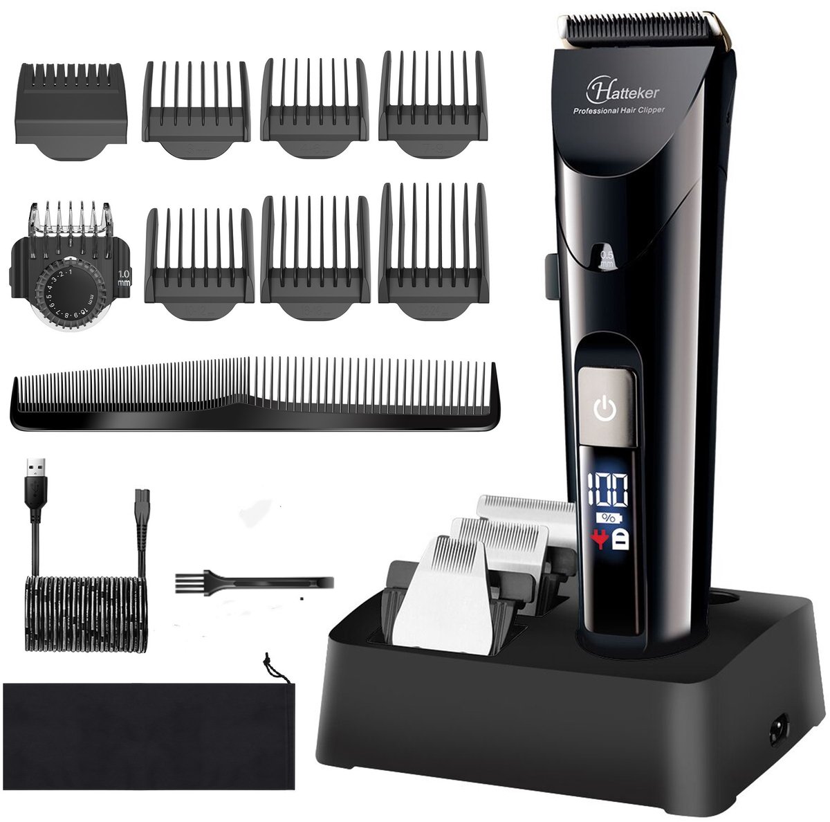 Hatteker Professionele Tondeuse Set voor Heren – Baardtrimmer, Precisietrimmer, Haartrimmer & Langhaartrimmer – 4-in-1 – Oplaadbaar & Netstroom – Waterdicht