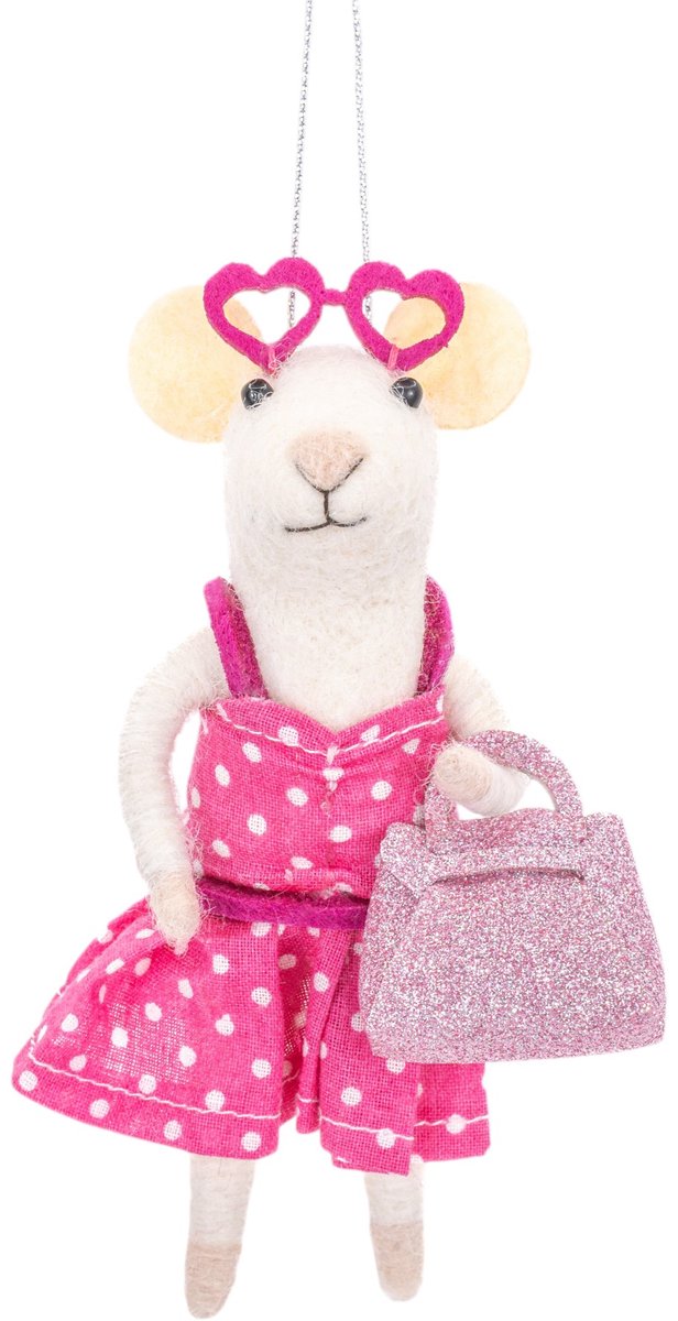 Sass & Belle Margot muis vilten kersthanger - Sass & Belle roze