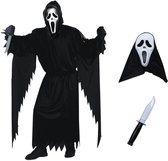 Joya Kids® Verkleedkostuum Scream Volwassenen | Compleet met Gewaad, Masker & Mes | Halloween Kostuum Horror | Ghost Geest Outfit Volwassenen | Magare Hein Gewaad | Horror Verkleedkleding Mannen & Vrouwen | Maat M