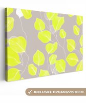 Canvas schilderij 120x80 cm - Wanddecoratie Bladeren - Neon - Geel - Lijnen - Muurdecoratie woonkamer - Slaapkamer decoratie - Kamer accessoires - Schilderijen op canvas