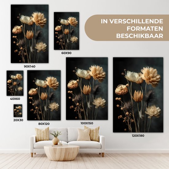 Tableau sur toile 80x120 cm - Décoration murale Bouquet - Fleurs - Lumière - Zwart - Décoration murale salon - Décoration chambre - Accessoires chambre - Peintures sur toile